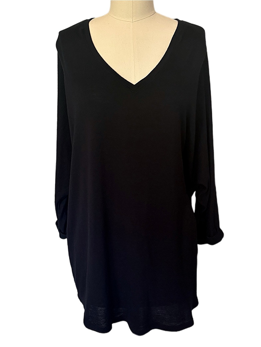 Celebrity Pink - Black V Neck Cuffed Sleeve Tunic Top 2X